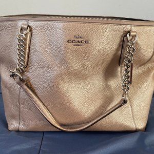 Coach Soft Gold Leather Purse with Chain Link & Leather Shoulder Straps